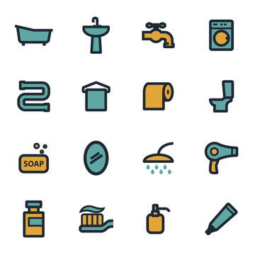 Vector flat bathroom icons set