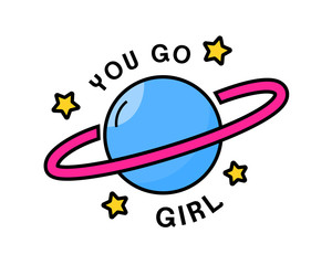 You go girl. Feminism sticker design with planet.