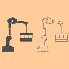 Robotic hand manipulator dark grey set icon .