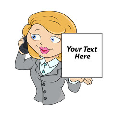 Cartoon Businesswoman Holding a Banner