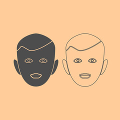 Little boy face dark grey set icon .
