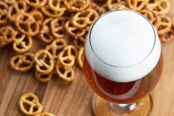 Beer glass with pretzel