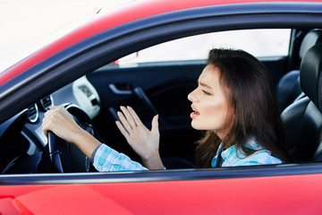 Stressed woman in traffic jams