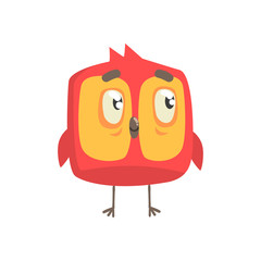 Cute little red funny chick bird square shape character vector Illustration