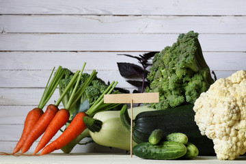 Fresh vegetables rustic wooden background