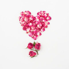 Heart shape of pink rose petals