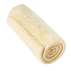 The rolled raw dough and white background