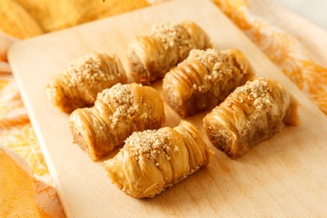 Turkish traditional delicious baklava on the desk