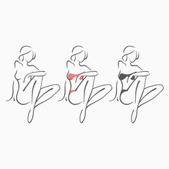 Collection sexy fitness naked girl with a chic figure. Intimate sexy lady, model in a pose. Lovely  ass Dressed In swimsuit, panties. Drawn art graphics for design, background