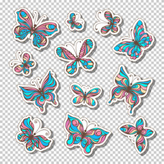 Fototapeta na wymiar Vector set of retro sticky labels with butterflies.
