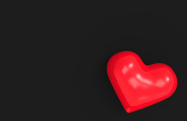 3d rendering. one sweet red heart on black background with copy space