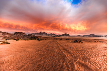 Fototapeta na wymiar Sunset in Jordan-The Desert Wadi Rum