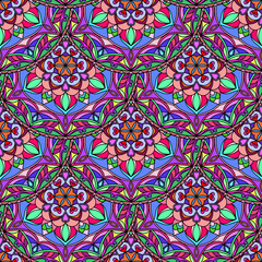 Vector Seamless Violet Floral Mandala Pattern
