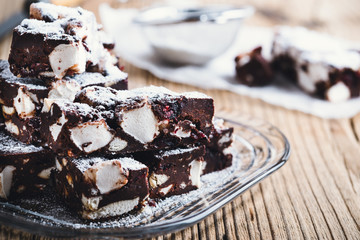 Rocky road bars on wooden table