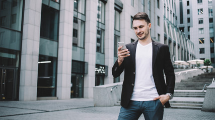 The young businessman in a town