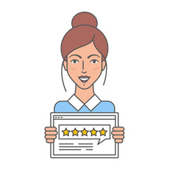 Vector illustration of woman giving five star rating