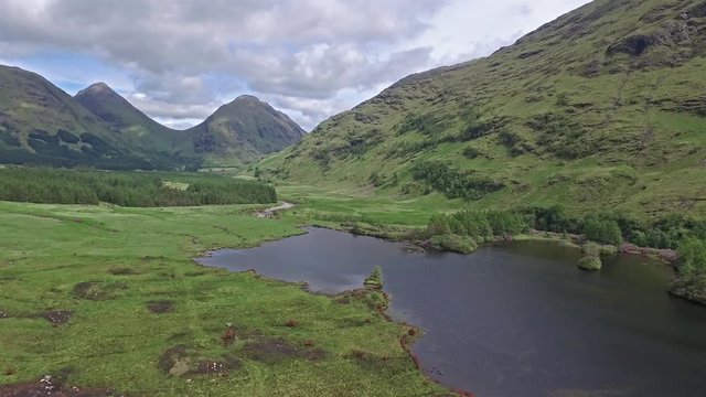 Aerial view of the paradisal landscape of Glen Etive