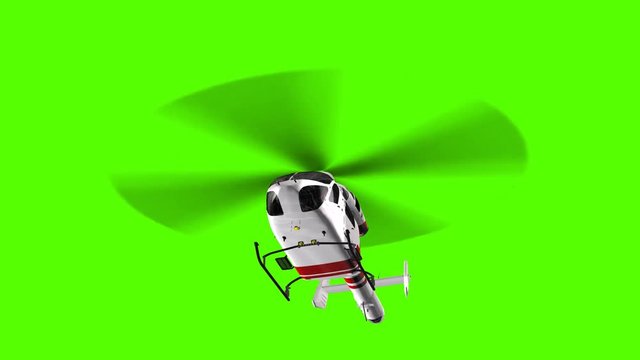 White civilian helicopter in flight - green screen