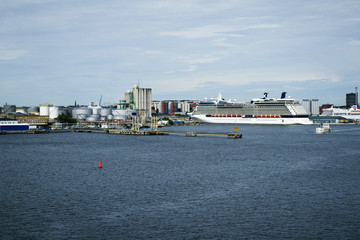 Fototapeta na wymiar Big cruise ship in Stockholm Sweden in a cloudy day