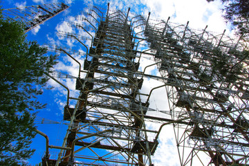 Large field of the looted antenna of the military object of the PRO of the USSR. Dead military...