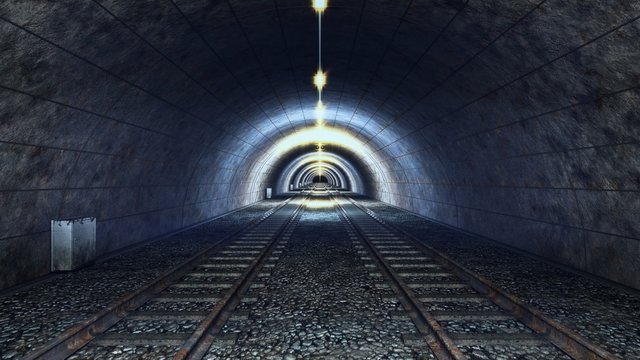 High Speed Ride Through A Train Mystic Tunnel. 3D Rendering