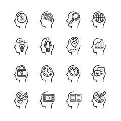 Symbol Human Mind Black Thin Line Icon Set. Vector