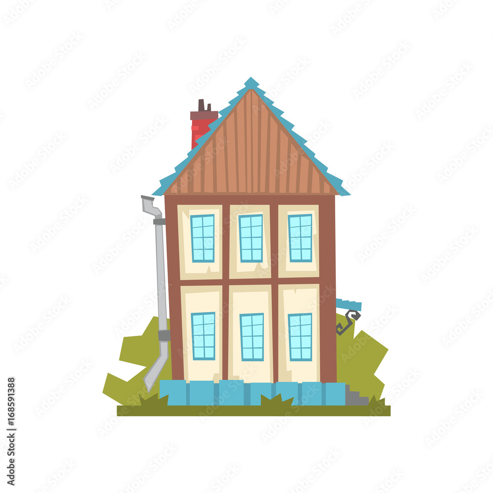 Poster old two storey house, retro architecture building vector illustration