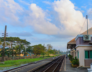 Naklejka premium Lamae Train Station in the morning, Thailand