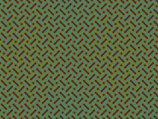 Abstract multicolored illustration. Strips and dots on a green background. Seamless pattern.