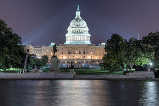 Washington DC, US Capitol Building at night.