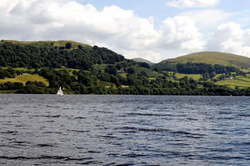 A yacht on Lake Bala in Snowdonia, North Wales.