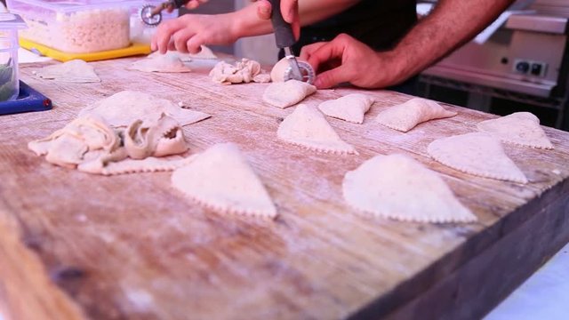 Panzerotti Cooking, Cutting Dough 