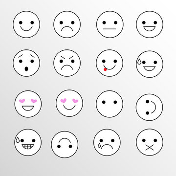 Set emotions icons for applications and chat. Emoticons with different emotions isolated on white background.