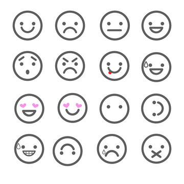Set emotions icons for applications and chat. Emoticons with different emotions isolated on white background.