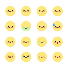 Set emoticons icons for applications and chat. Emoticons with different emotions isolated on white background. illustration in kawaii style.