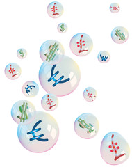 Different currencies symbol in bubbles on white background