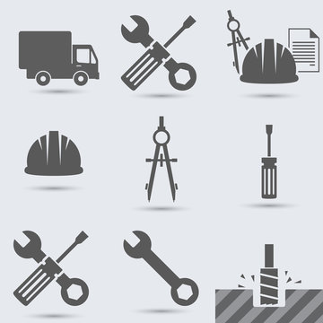 Repair, build instrument. Hammer, car, screw, helmet, wrench and other hand tool Repair hand tool