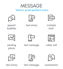 Message theme, line icon set