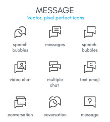 Message theme, line icon set.