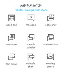 Message theme, line icon set.