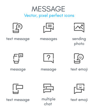 Message theme, line icon set.