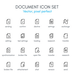Document theme, line icon set.