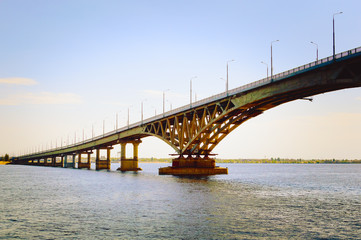 Fototapeta na wymiar Bridge over the river, close-up. Russia, the Volga.