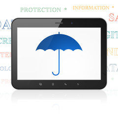 Protection concept: Tablet Computer with Umbrella on display