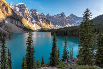 Foto auf Leinwand Sunset at Moraine lake with in the valley of ten peaks, Banff national park, alberta, canada © lucky-photo