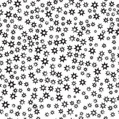 Star seamless pattern. White and black retro background with chaotic elements. Abstract geometric shape texture effect of sky. Design template for wallpaper, wrapping, textile. Vector Illustration
