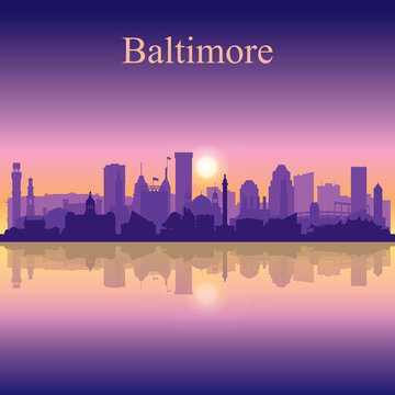 Baltimore silhouette on sunset background