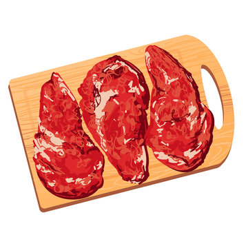 Colorful illustration of pieces of meat