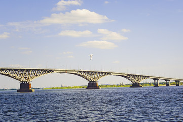 Fototapeta na wymiar Bridge over the river Volga, Russia.