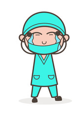 Fototapeta premium Cartoon Surgeon Crying Face Vector Illustration